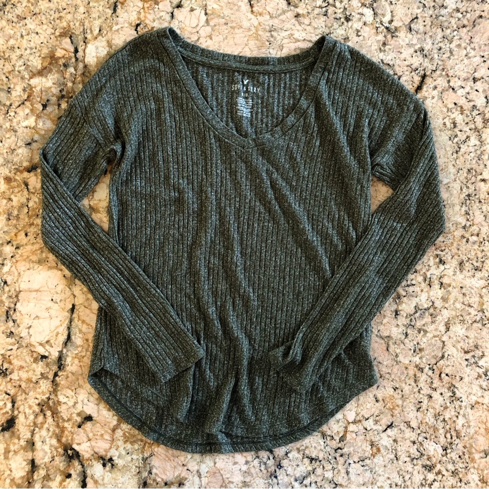 Ribbed Gray Long Sleeve Top